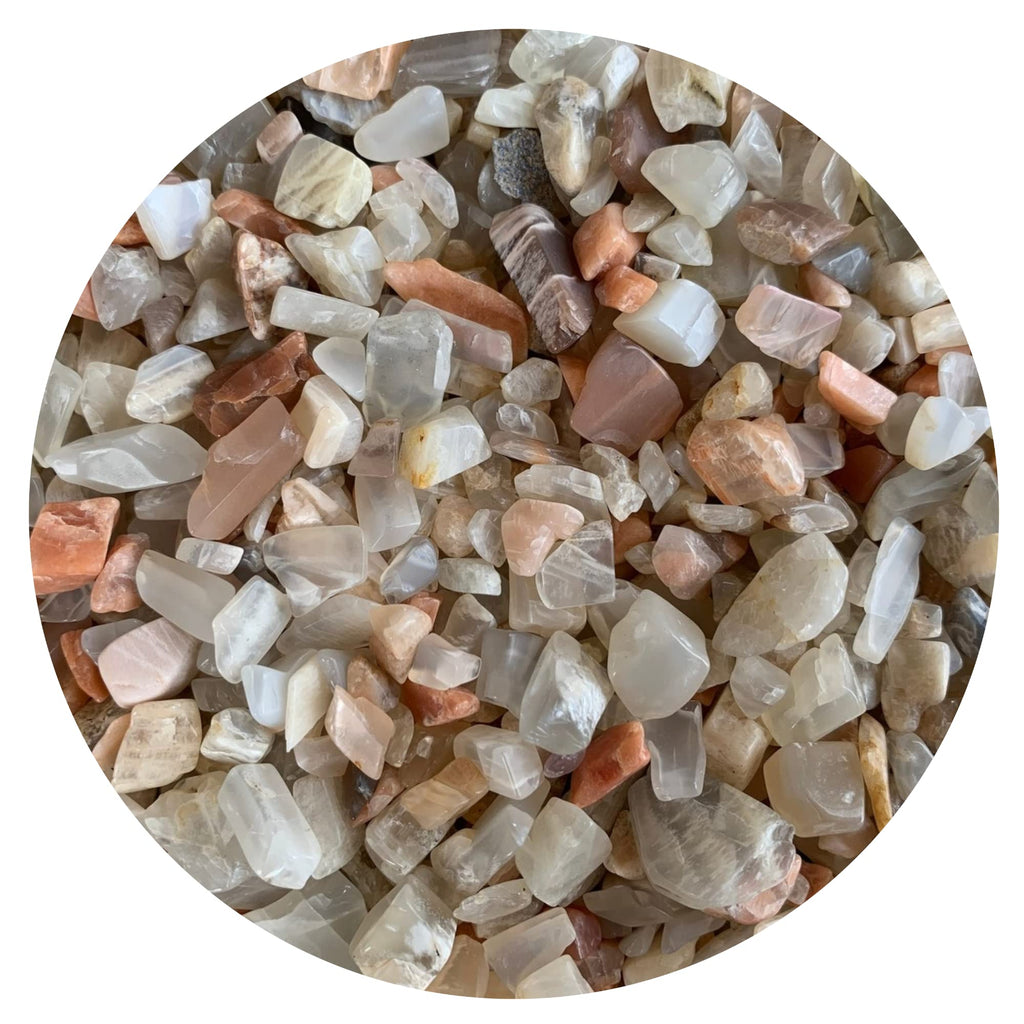 2 oz Lot Natural Semi Tumbled Moonstone Mix Gemstone Chips, Moonstone Mix Crushed Mini Crystals, Undrilled Crystal Chips (Moonst