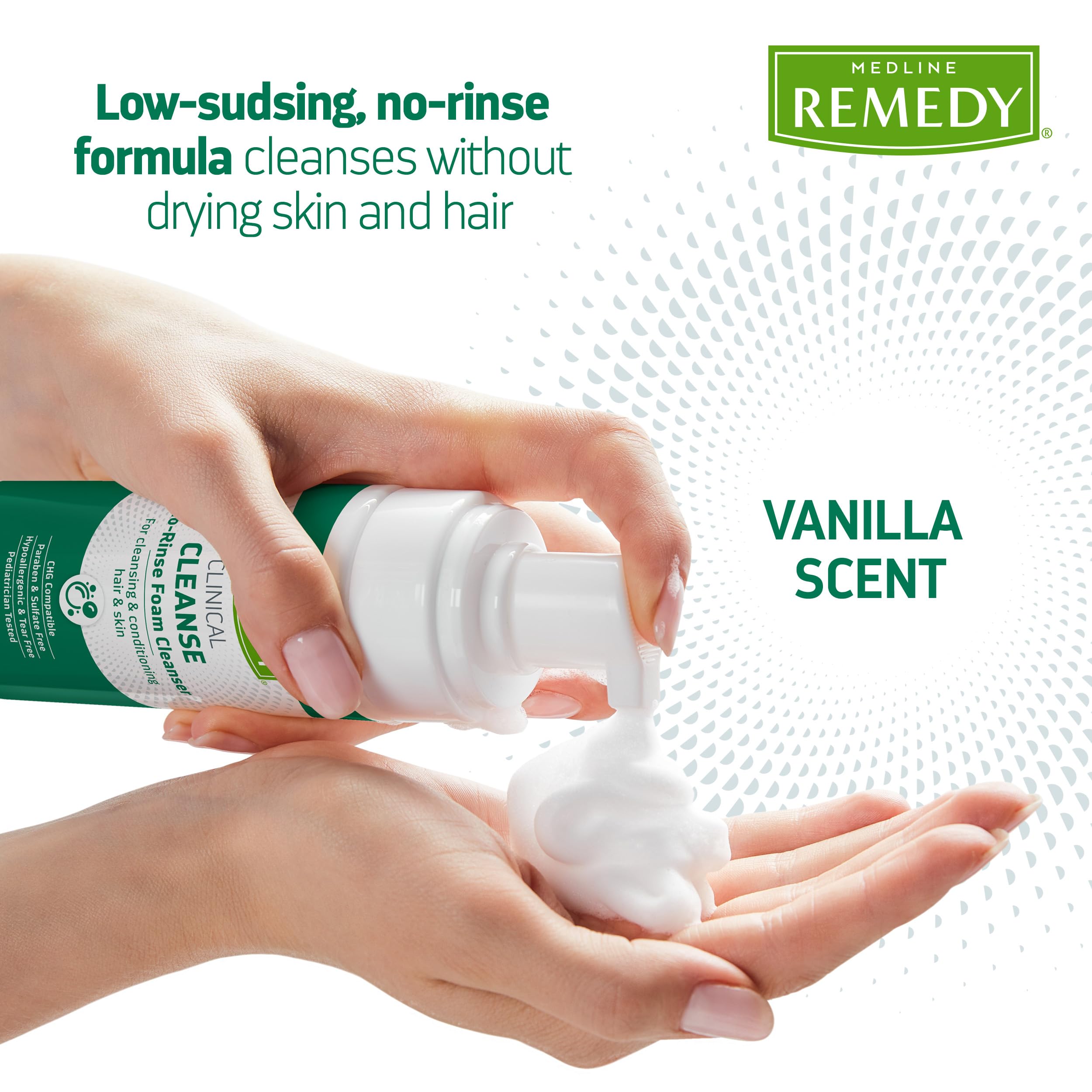 Medline Remedy Clinical No-Rinse Foam Cleanser, Vanilla Scent (4 fl oz) - Hydrating Shampoo and Body Wash for Sensitive Skin, Pa