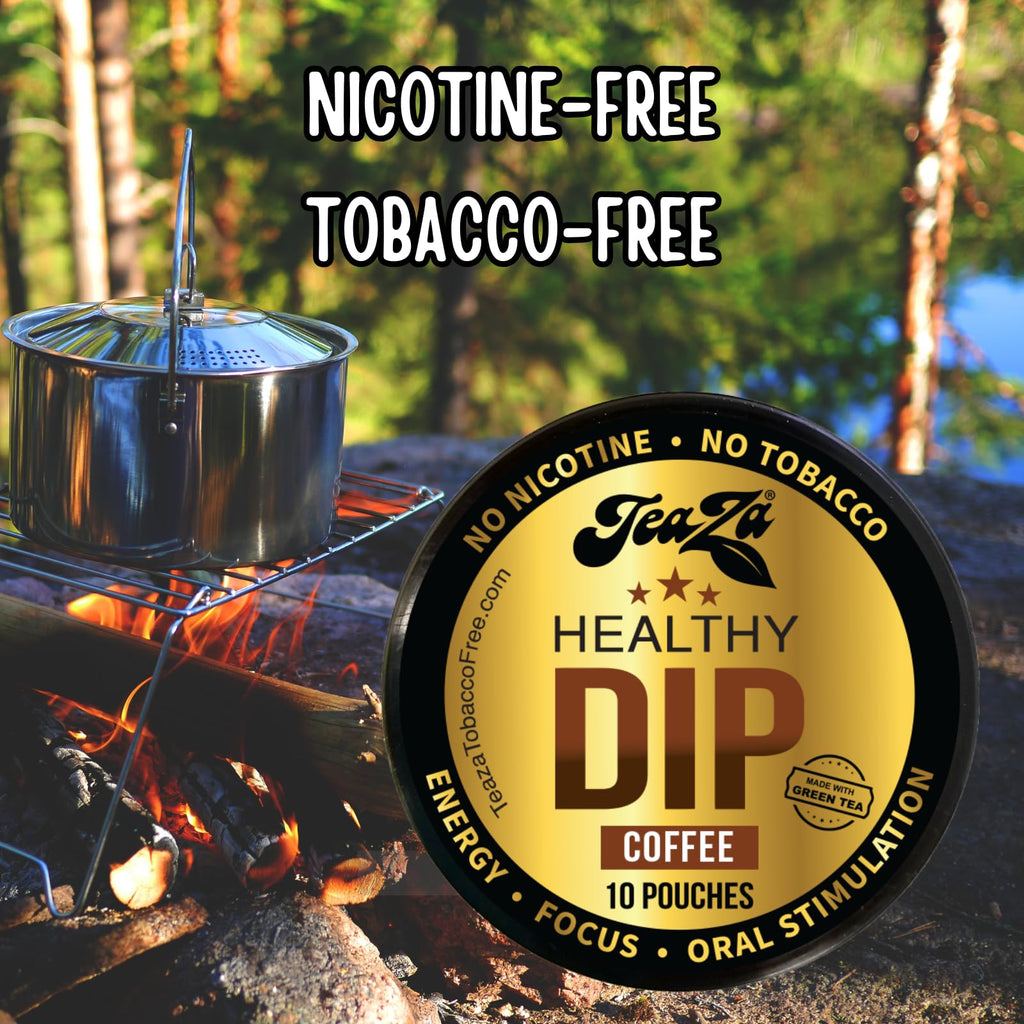 TeaZA Herbal Dip Coffee Pouches -Nicotine Free, Tobacco Free - Made with Green Tea Caffeine Energy Pouches (12 Pack)