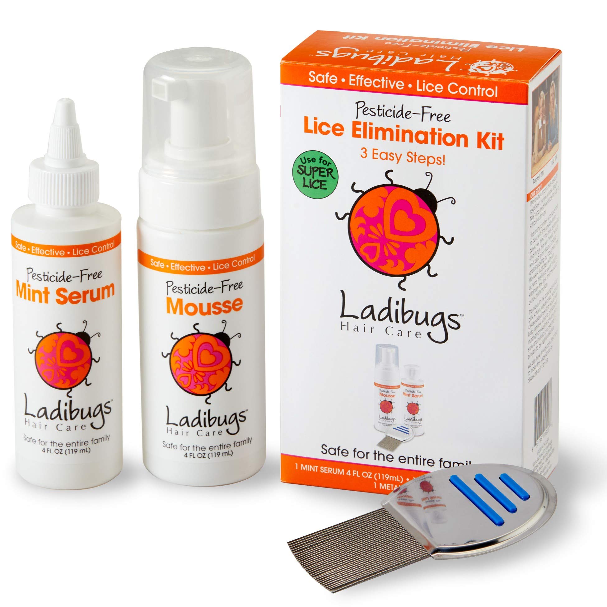 LADIBUGS One and Done Lice Treatment Kit - 3-Step Elimination - Comb, Mousse, Serum | Natural & Effective Head Lice & Nit Fix | 