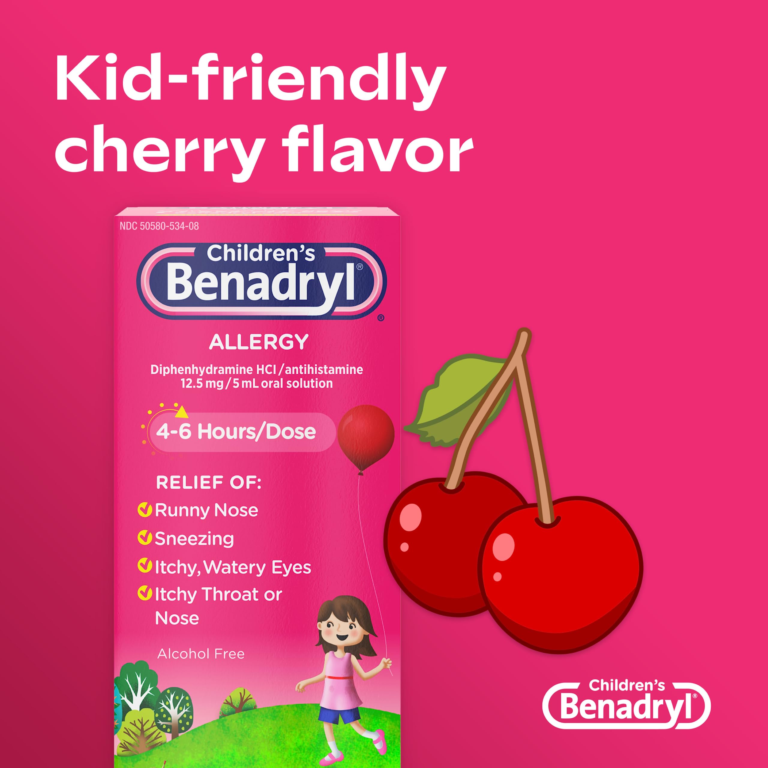 Benadryl Childrens Allergy Relief Liquid Medicine with Diphenhydramine HCl Antihistamine for Kids Allergy Relief, Effective Al