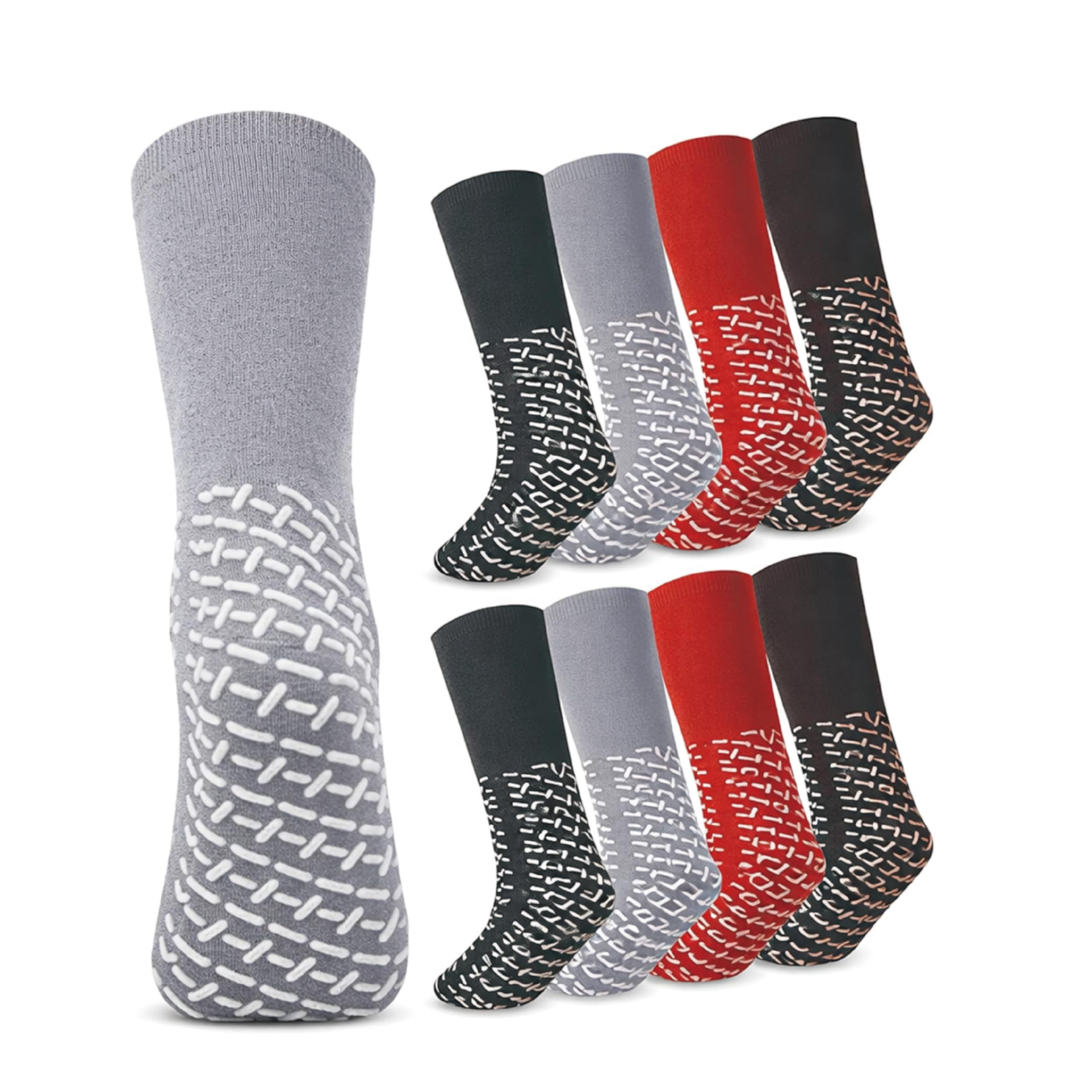 Simlakey 8 Pair Extra Width Hospital Sock for Men with Grip, Winter Non Slip Warm for Diabetic Patient Elderly Nurse(Dark Gray, 