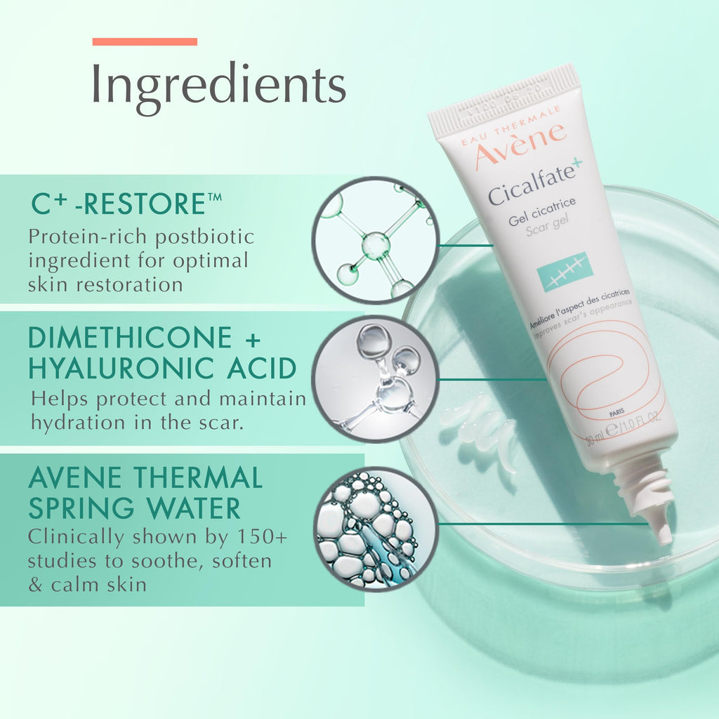 Eau Thermale Avne Cicalfate+ Scar Gel, Silicone Massage Gel for Scars, Superficial Scars, Dermatological Scars, 1 fl.oz.