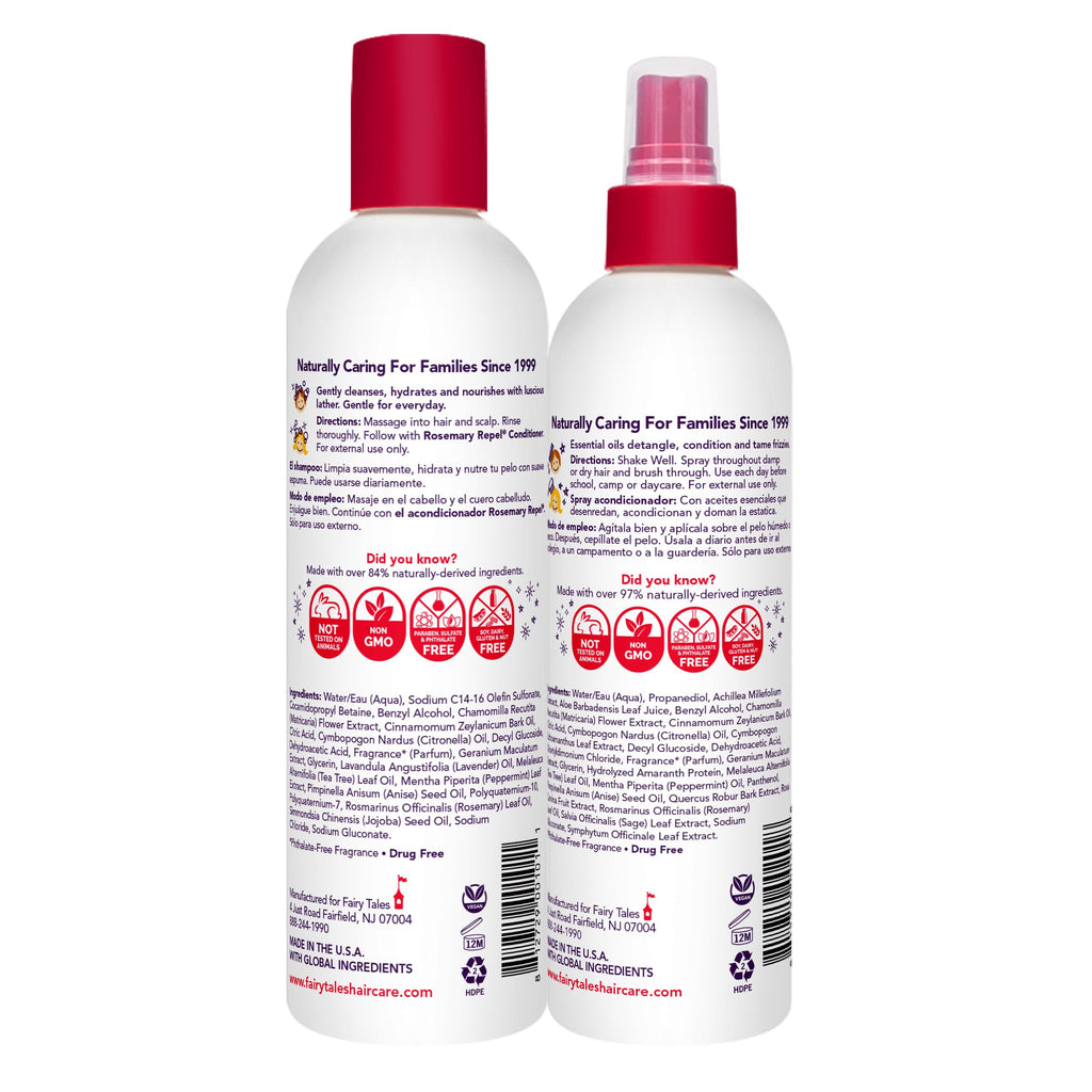 Fairy Tales Rosemary Repel Shampoo, 12 fl oz. & Conditioning Spray, 8 fl oz. Duo Kids Like the Smell, Lice Do Not