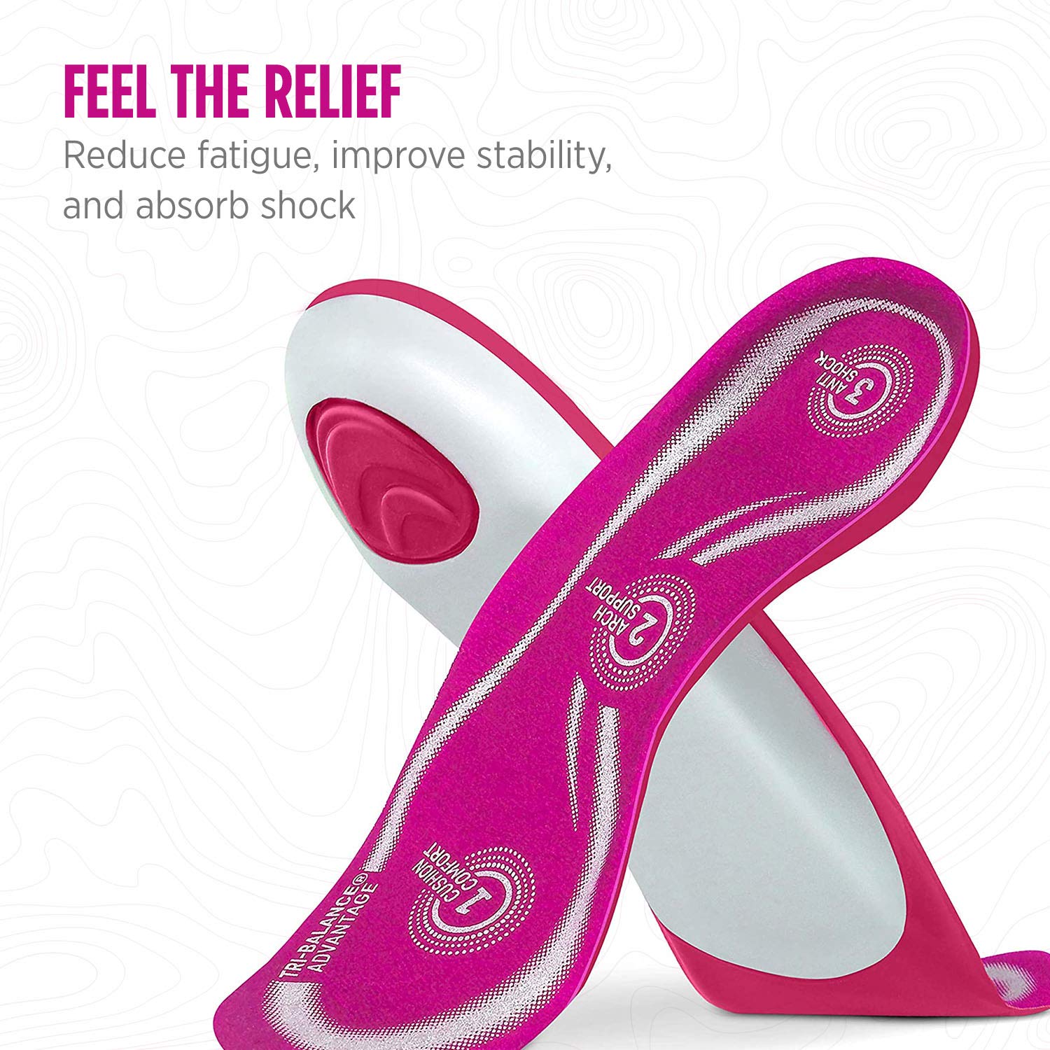 Comfort Zone Tri-Balance Gel Orthotic Insoles for Women, 3/4 Length Inserts for Womens Shoe Sizes 6-10, 1 Pair, Pink and White