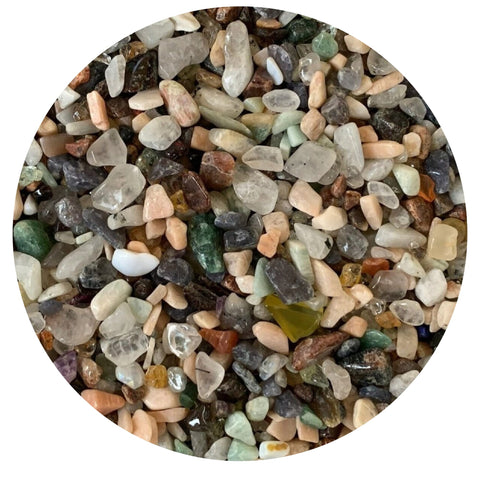 GAF TREASURES 2 oz Lot Natural Mixed Semi Tumbled Gemstone Chips, Crushed Mini Crystals, Undrilled Crystal Chips (Assorted)