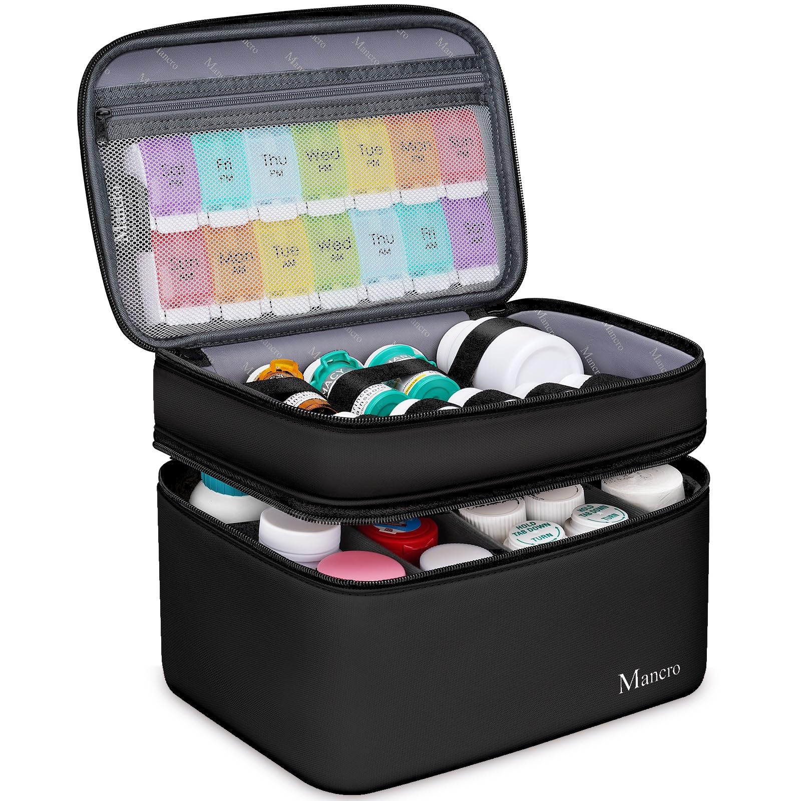 Mancro Dual Layers Medicine Organizer Bag, Pill Bottle Organizer Storage with Lockable Zipper, Medication Travel Bag for Pills, 