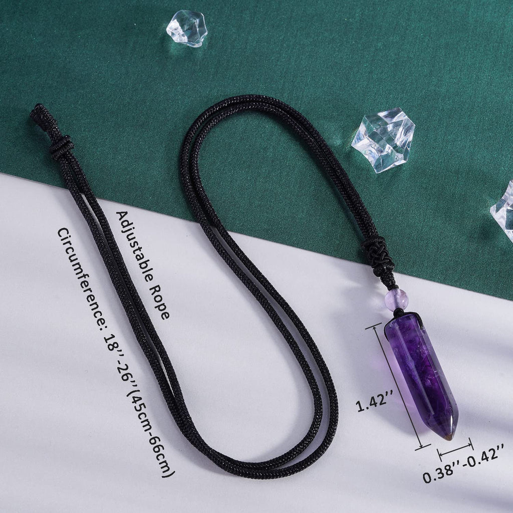 TIKCAUZ Hexagonal Purple Crystal Necklace Amethyst Point Pendant with Adjustable Rope Natural Purple Crystal Stone Handmade Jewe