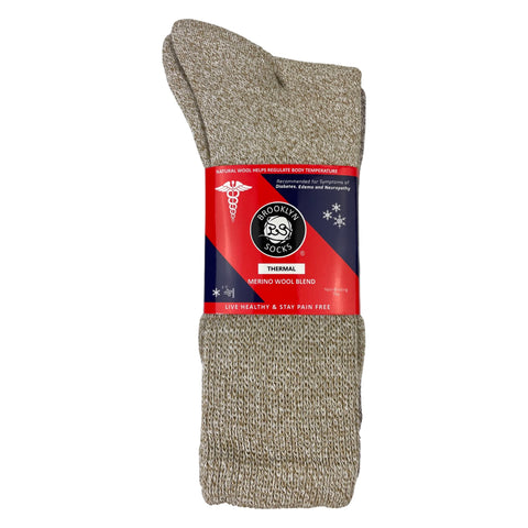 6 Pairs of Thermal Merino Wool Warm Diabetic Socks, Assorted, Shoe Size US Men 9-11.5/Women 11-13