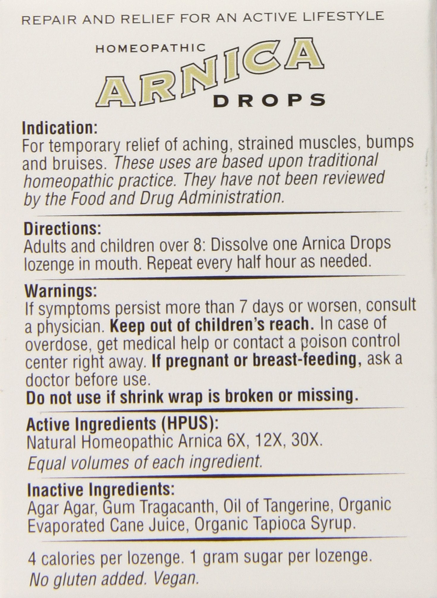 Historical Remedies Homeopathic Arnica Drops Repair and Relief Lozenges, 30 Count