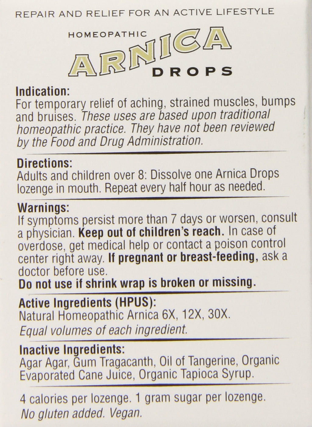 Historical Remedies Homeopathic Arnica Drops Repair and Relief Lozenges, 30 Count