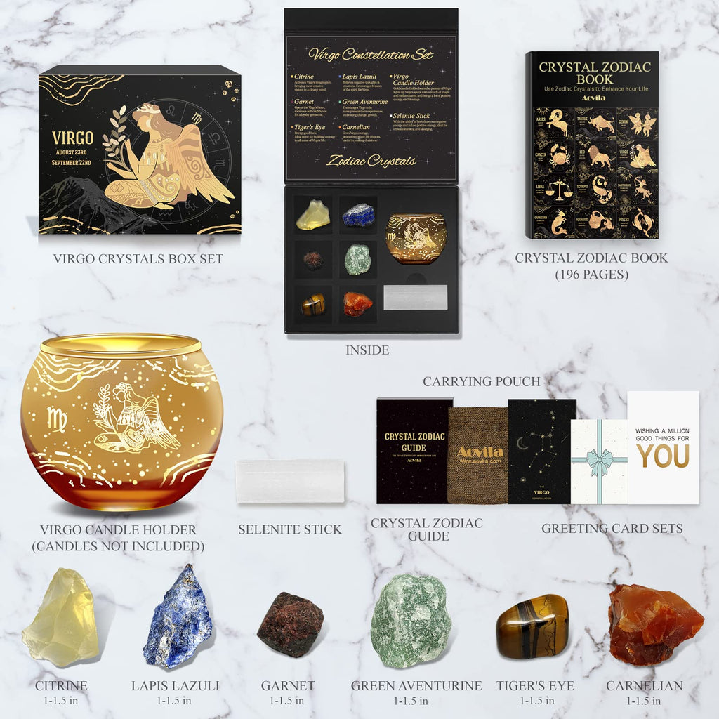 Aovila Virgo Birthday Gifts for Women - Virgo Candle Holder Crystals Birthstones Gifts Box Set - Zodiac Gifts Astrology Horoscop