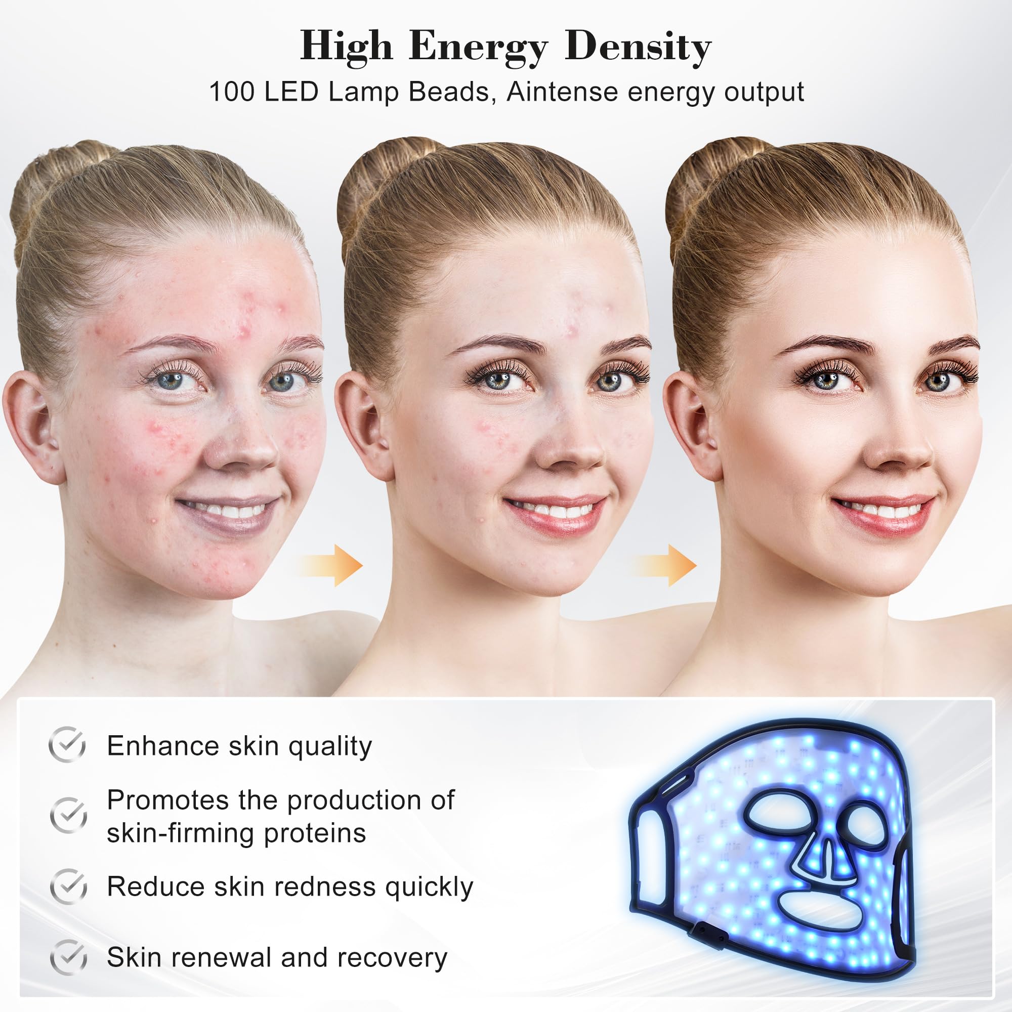 Red Light Therapy for Face 4 Modes LED Face Mask Light Therapy with Remote Portable and Rechargeable Multi Light Therapy Mask wi