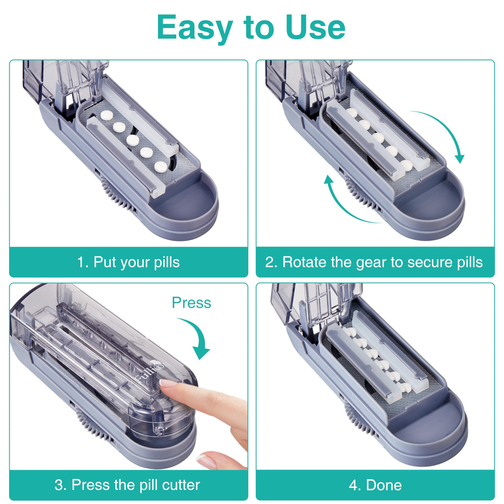 Fullicon Multiple Pill Cutter - Adjustable for Small Pills With Accurate Alignment, Stainless Steel Cutting Blade & Guard, Split