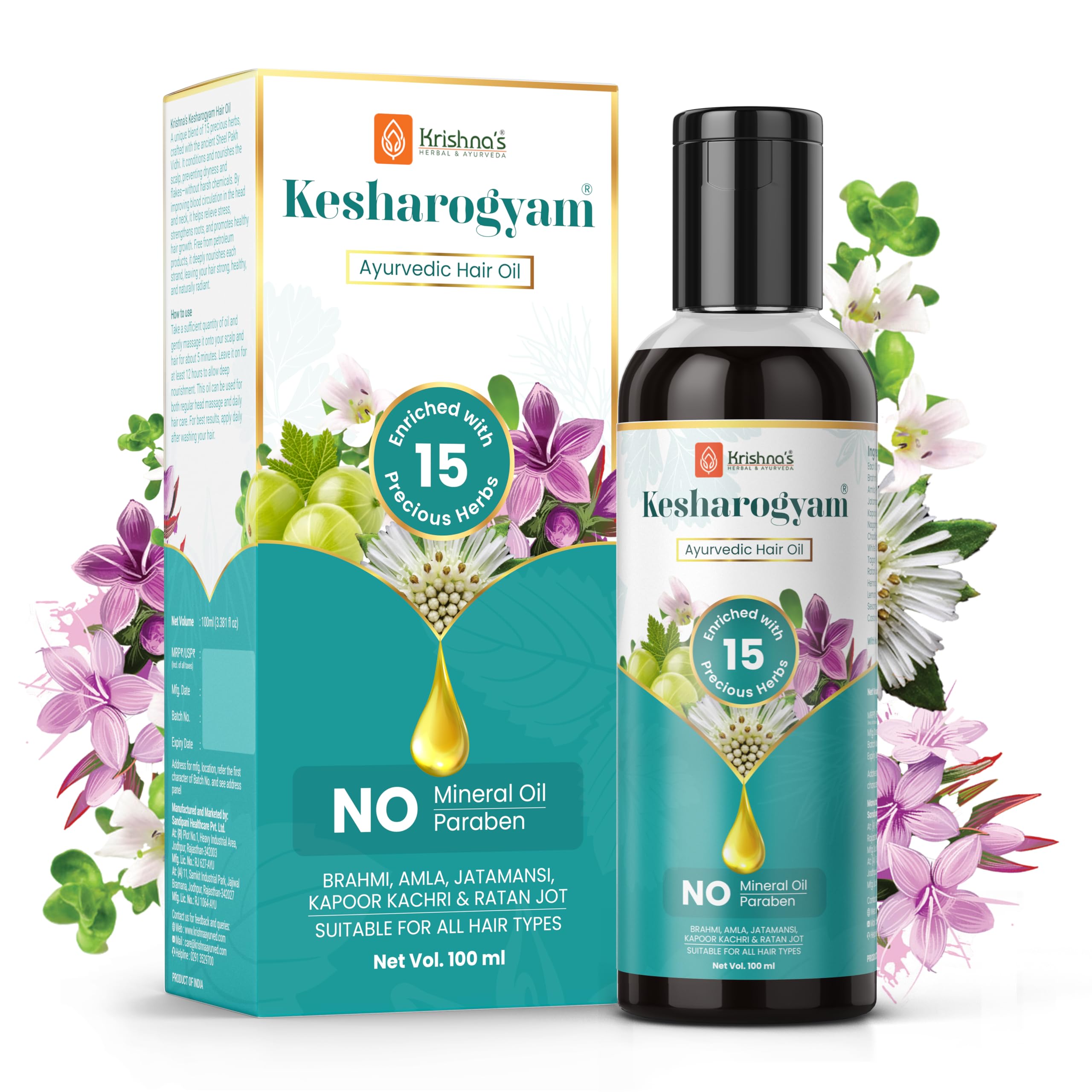 KrishnaS Kesharogyam Ayurvedic Hair Oil  100 Ml For Strong Hair With 15 Ayurvedic Herbs | Amla Jatamasi Right Hair Growth Oil|