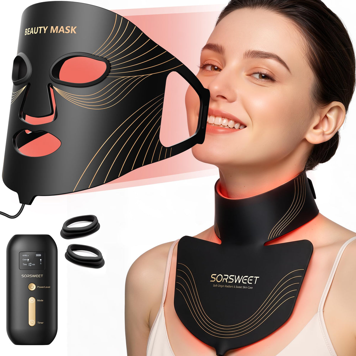 Red Light Therapy for Face & Neck, 4 Light Modes, 630 & 850nm NIR LED Set
