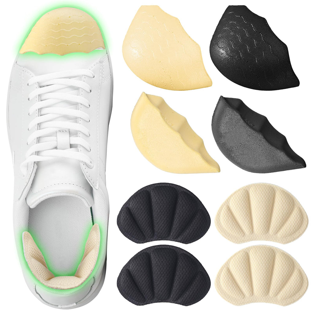 Cuffbow 8pcs Shoe Filler and Heel Pad Set Toe Cushion Fillers for Too Big Shoes Heel Cushions for Women Toe Inserts Size Reducer