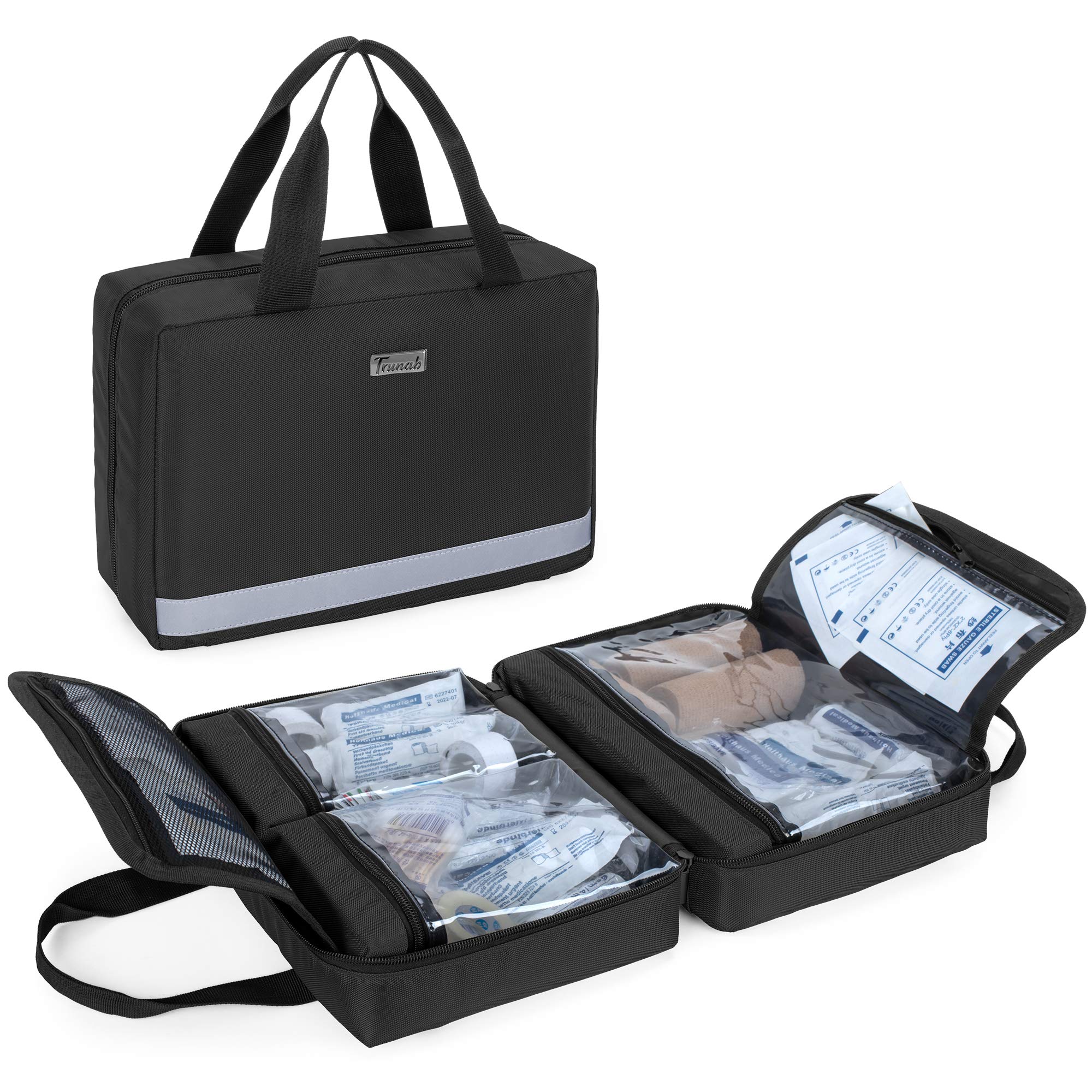 Trunab Small First Aid Kit Bag Empty Portable Emergency Kits Trauma Bag, Ideal for Car, Home, Camping and Hiking, Black, Bag Onl