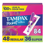 Tampax Compact Radiant Tampons Multipack, with LeakGuard Braid & Extendable Applicator, Regular/Super Absorbency, Unscented, 84 