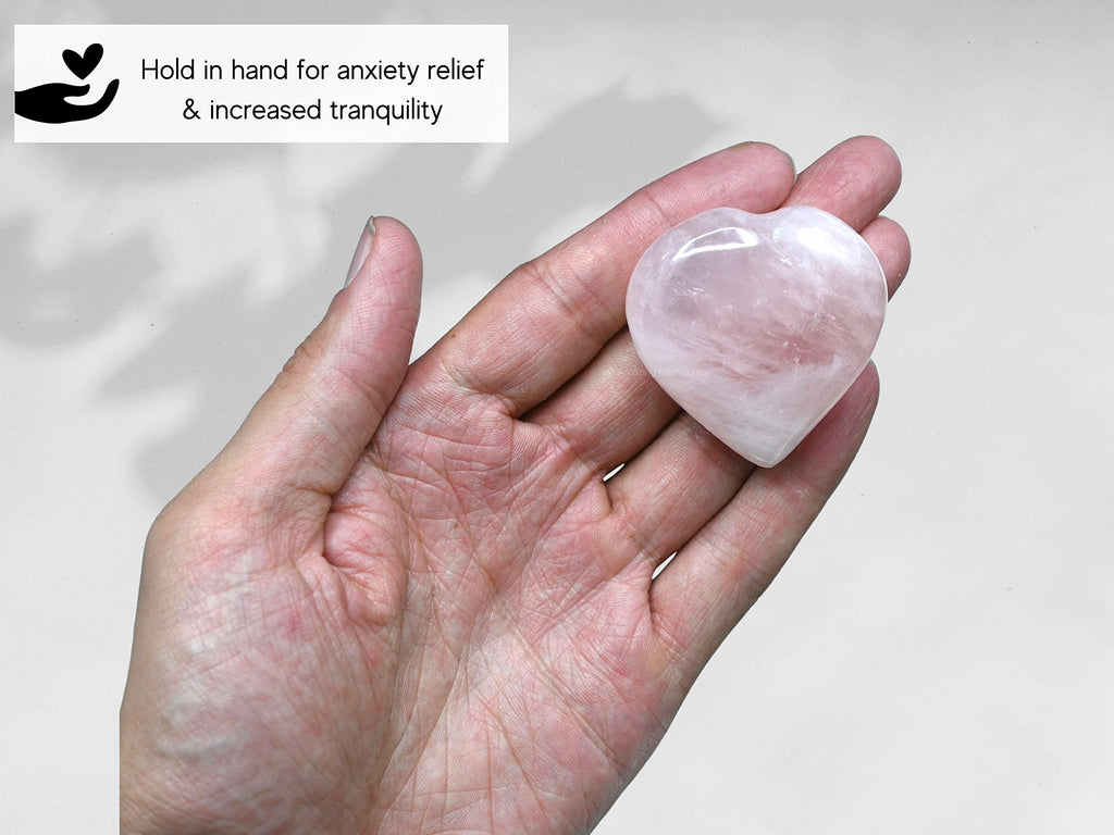 Rose Quartz Crystal Heart Palm Stone - Pocket Massage Worry Stone for Natural Body Chakra Balancing, Reiki Healing and Crystal G