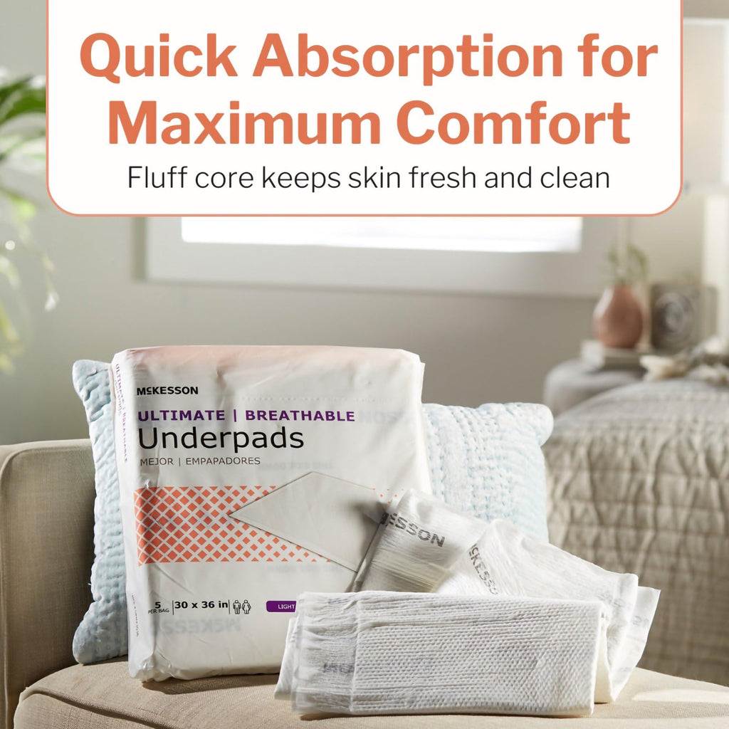 McKesson Underpads Disposable Bed Pads 30 x 36 [70 Count], Maximum Absorbency, Maximum Breathable Incontinence Chux Pads for Adu