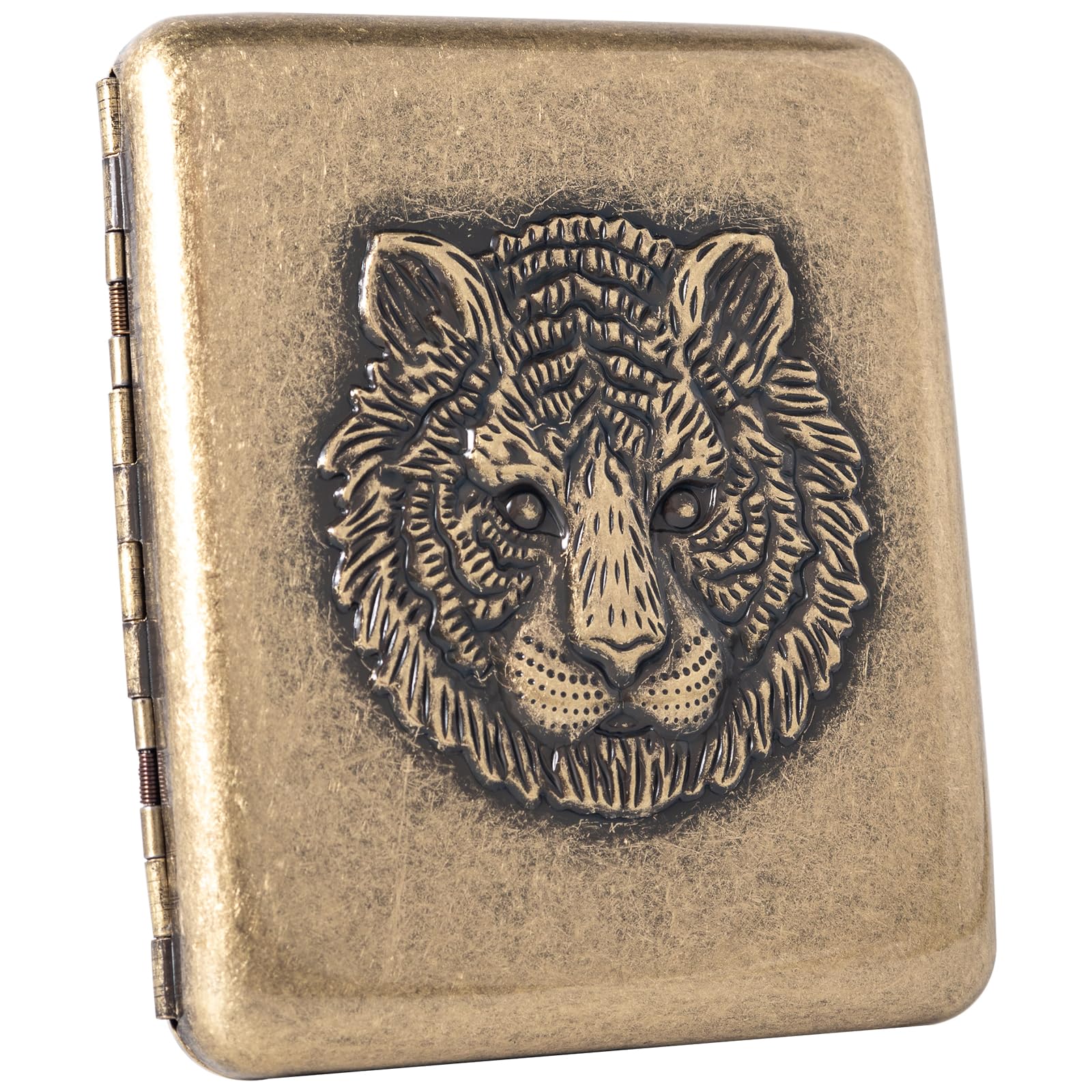Vintage Metal case, Metal Plated Copper,18-20 Capacity, Surface Relief Tiger,Gift Box Packaging(Bronze, 85mm King Size)