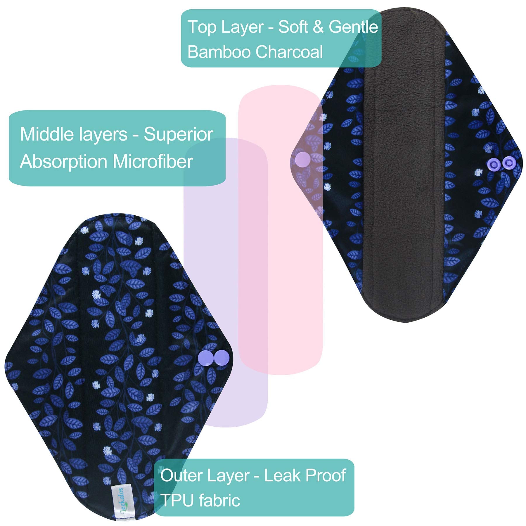 Leekalos Reusable Menstrual Pads - Bamboo Menstrual Cloth Pads | Light Incontinence Pads | Reusable Sanitary Pads - Pack of 6, 1