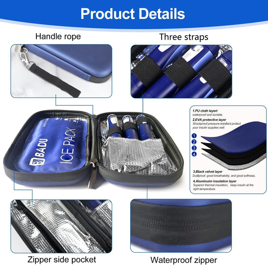 HIMDUZE Insulin Cooler Travel Case TSA Approved Small Refrigerated Medicine Cooler for Travel Diabetic Travel Case Bag w/1 Reusa