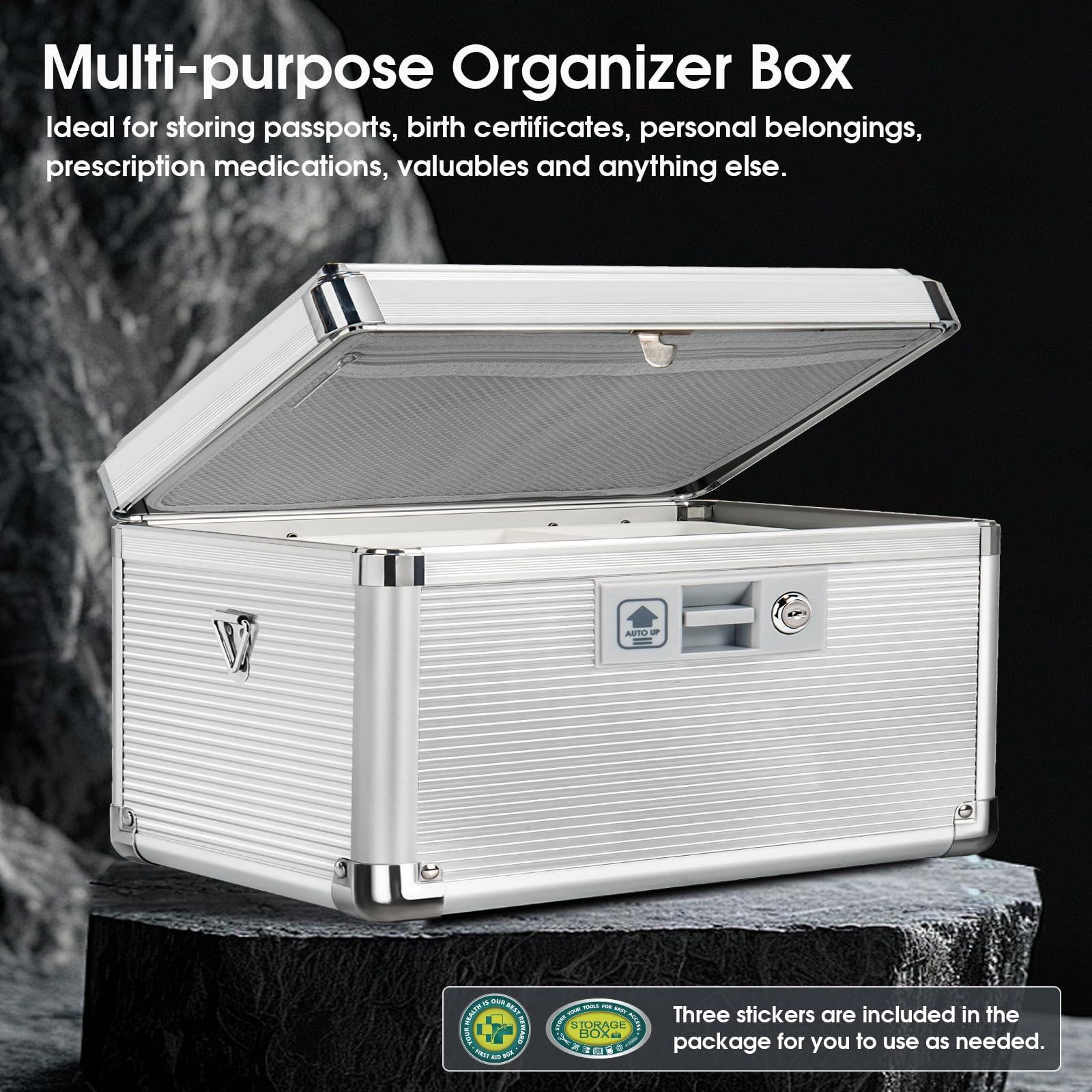 ZORVIDSON Medicine Lock Box, First Aid Kit Medication Storage Box with Lock, Layered Aluminum Daily Medicine Box with Key Family