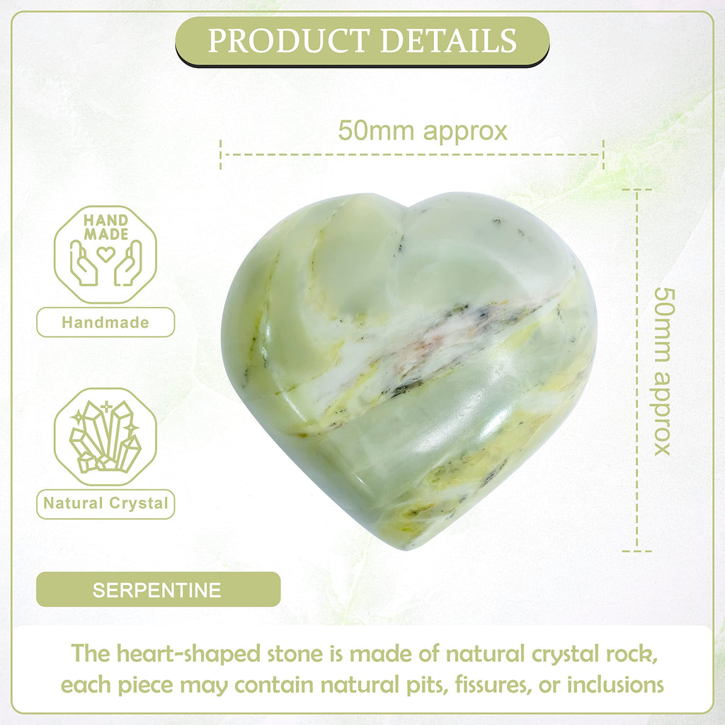 ZAICUS 50mm Serpentine Polished Heart Stone, Healing Crystal Palm Worry Pocket Heart Love Stones for Tumble Collection | Reiki S