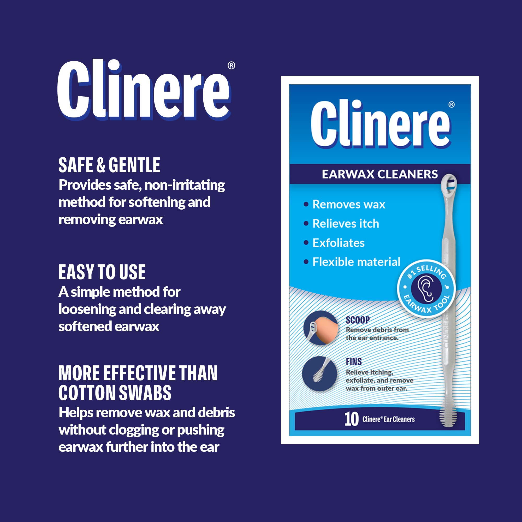 Clinere Ear Cleaners, 10 Count, (Pack of 3) Earwax Remover Tool Safely and Gently Cleaning Ear Canal at Home, Ear Wax Cleaner To