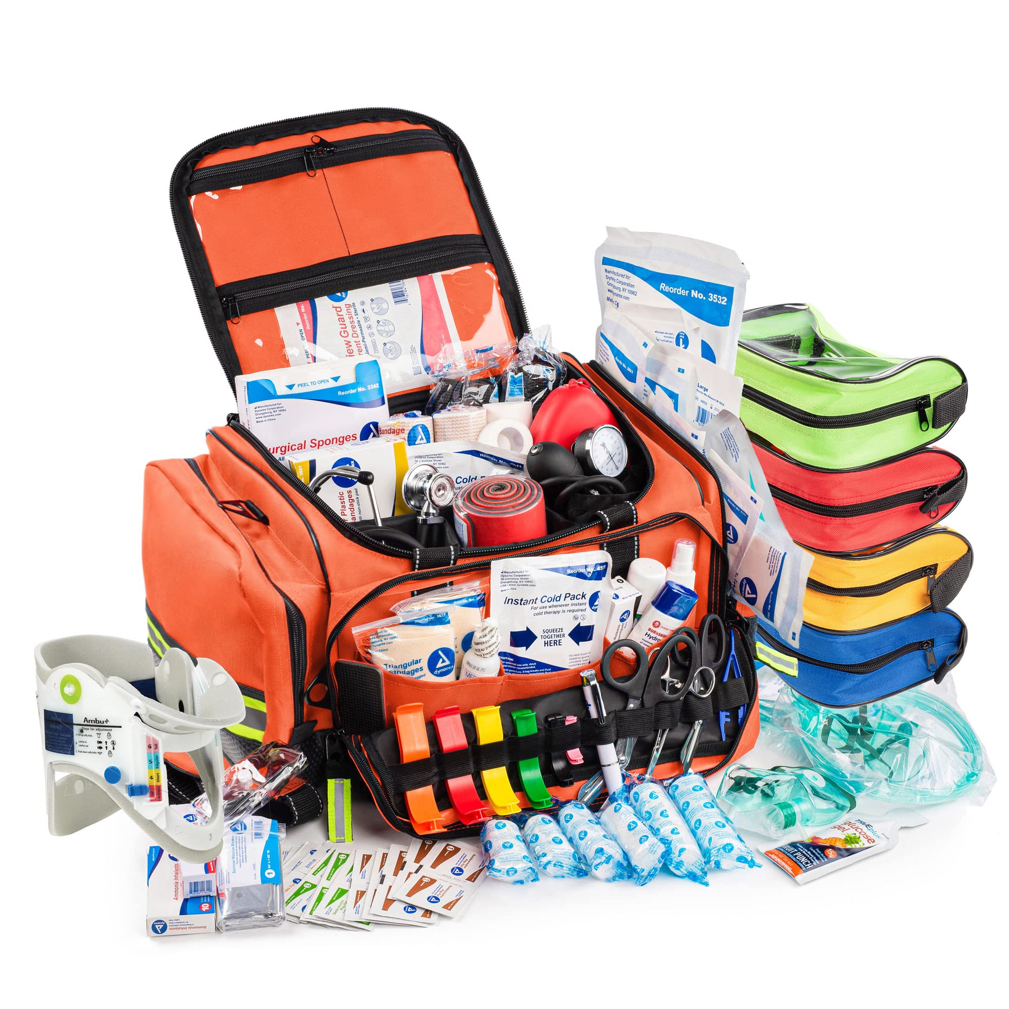 Scherber Fully-Stocked First Responder Professional Advanced EMT/EMS Trauma Kit | HSA/FSA Approved | Reflective Bag w/10+ Compar