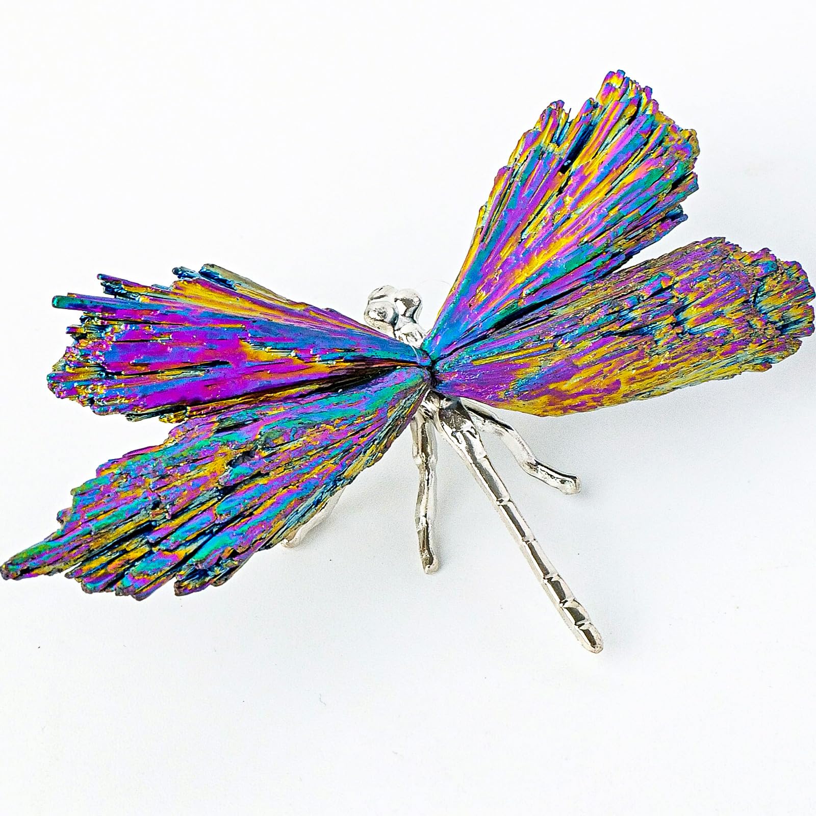 RJINGSHI Dragonfly Decor Tourmaline Crystal Statue Natural Electroplated Blue Collection Natural Home Decor Healing Blue Crystal