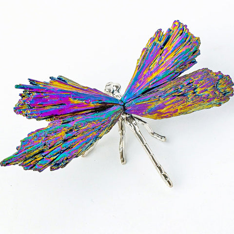 RJINGSHI Dragonfly Decor Tourmaline Crystal Statue Natural Electroplated Blue Collection Natural Home Decor Healing Blue Crystal