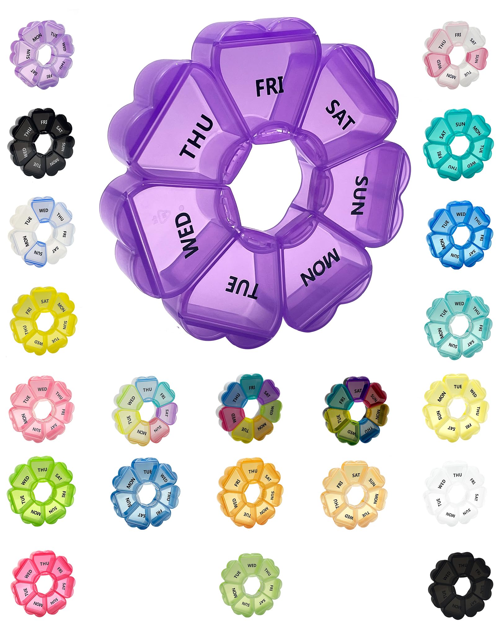 Large Weekly Pill Organizer,7 Day Cute Heart Pill Organizer,Weekly Container for Fish Oil/Medicine/Supplements (Purple1)