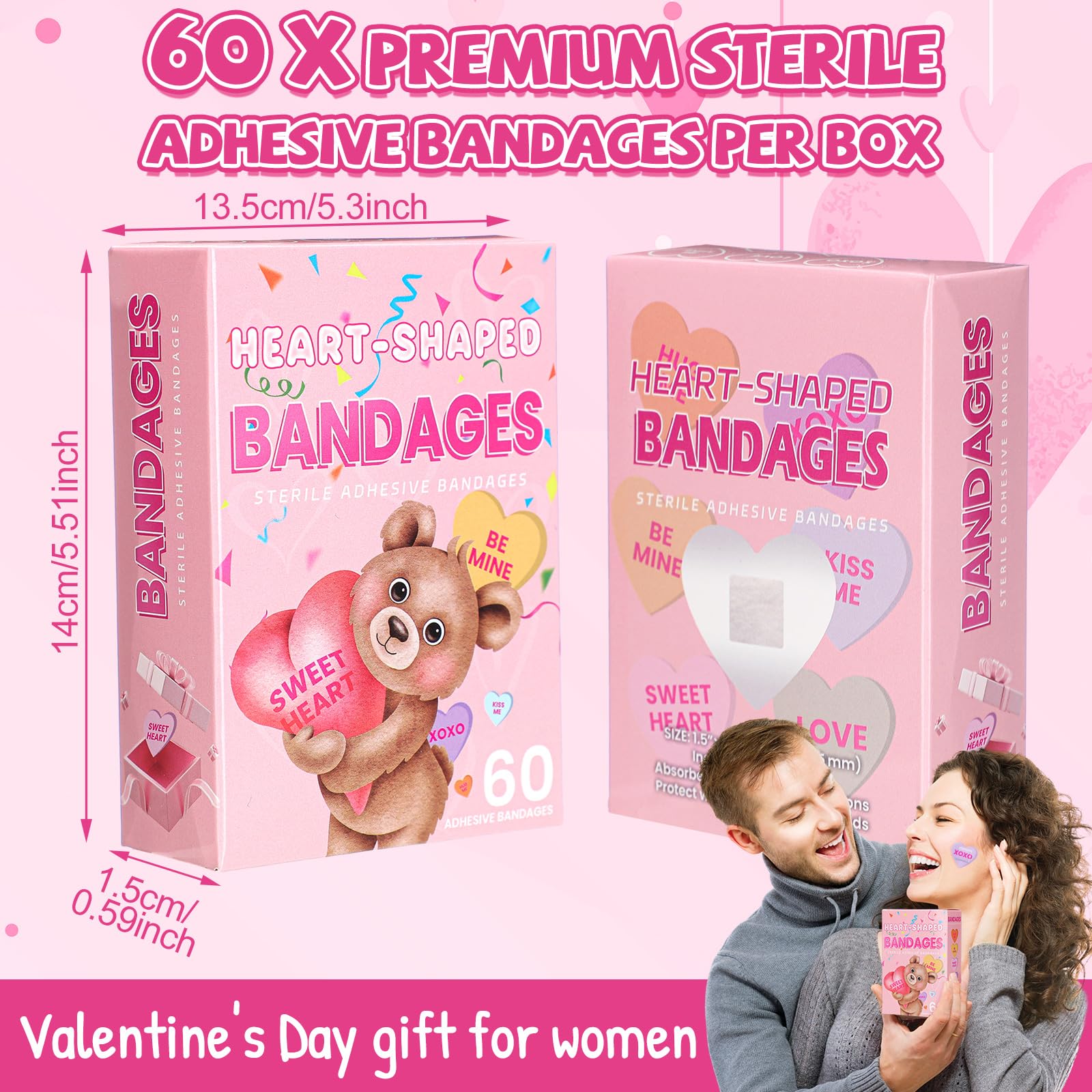 60 Pcs Valentine Conversation Heart Bandage Back to School Pencil Crayon Cute Bandage Candy Heart Valentine Gift for Kid Him Her