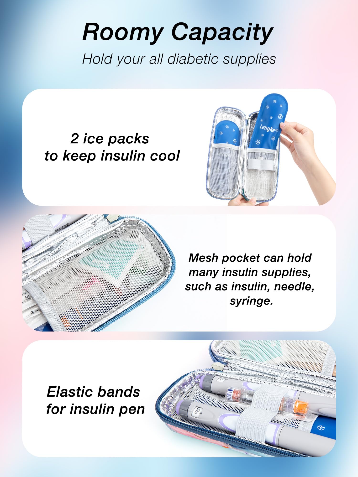 LengKe Insulin Cooler Travel Case - Small EVA Diabetes CoolerTravel Case with 2 TSA Approved Ice Packs, Waterproof Medicine Trav