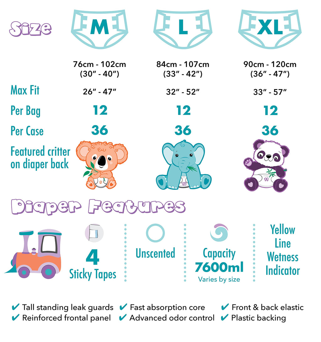 Rearz - Critter Caboose Brief Adult Printed Diapers - 12 Pack - 11000ml (X-Large)