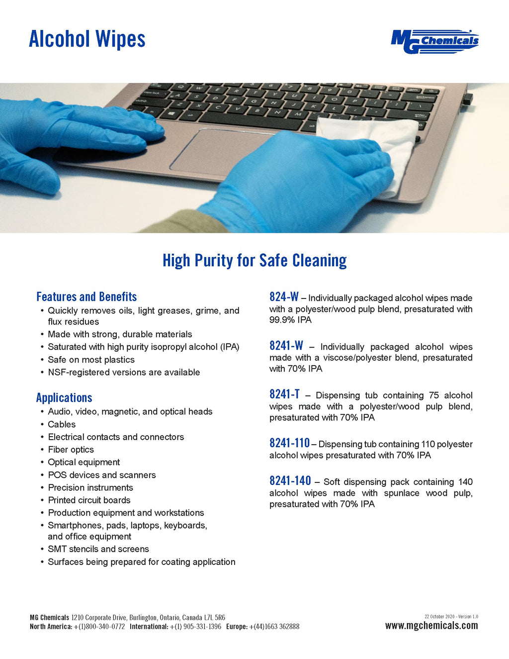 MG Chemicals 99.9% Isopropyl Alcohol Wipe, 6 Length x 5 Width (Bag of 25) (824-WX25)