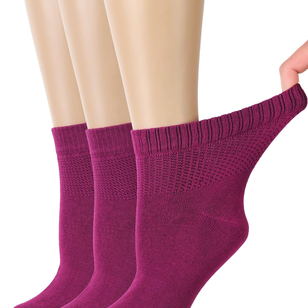 Hugh Ugoli Women's Rayon derived from Bamboo Ankle Loose Fit Diabetic Socks, Soft, Seamless Toe, Wide Stretchy, Non-Binding Top,