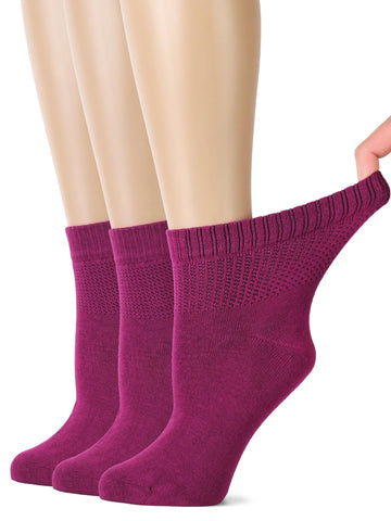 Hugh Ugoli Women's Rayon derived from Bamboo Ankle Loose Fit Diabetic Socks, Soft, Seamless Toe, Wide Stretchy, Non-Binding Top,