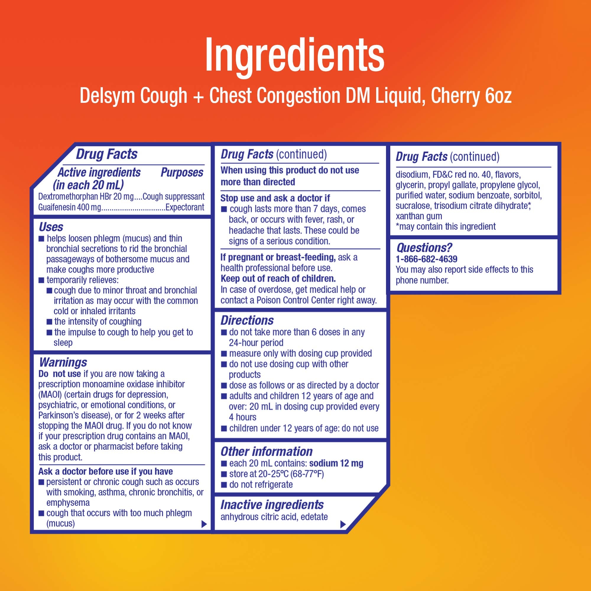 Delsym Max Strength Delsym Cough Plus Chest Congestion DM Liquid, Cherry Flavor, 6 fl. oz. Relieves Cough, Chest Congestion, and