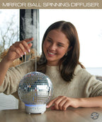 Mirror Ball Diffuser - Reflective Disco Ball Essential Oil Diffuser Spinning with 14 Color-Changing Night Lights | Misting Modes