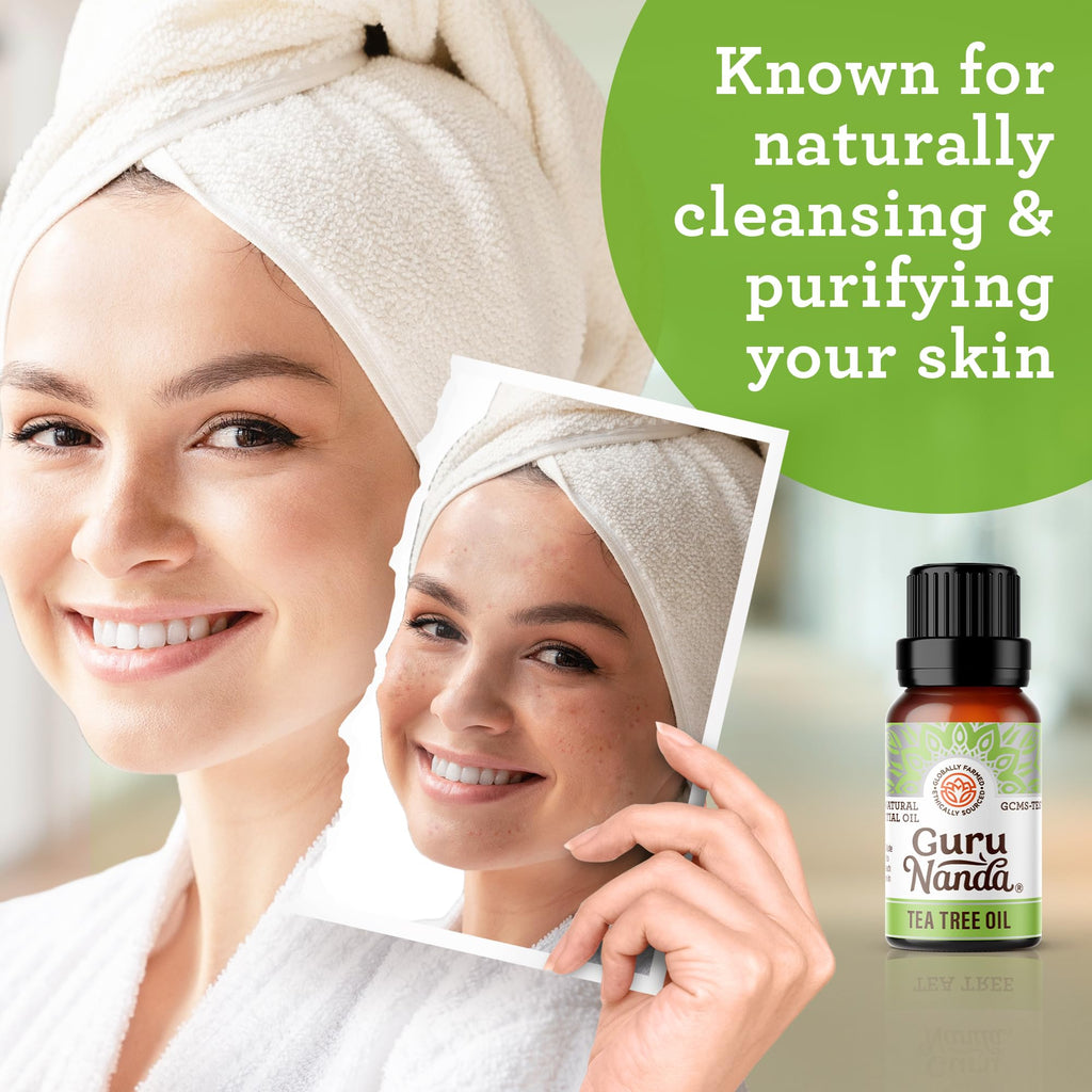 GuruNanda Tea Tree Essential Oil (2x0.5 Fl Oz) - 100% Pure, Undiluted Aromatherapy Oil for Diffusers, Massage, DIY Recipes, Help