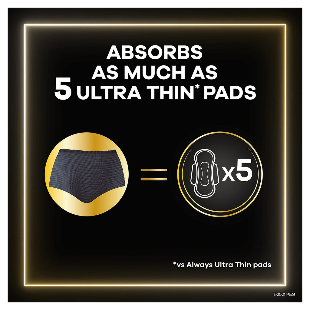 Always ZZZs Overnight Disposable Period Underwear for Women, Size L, Black Period Panties, Leakproof, 3 Count