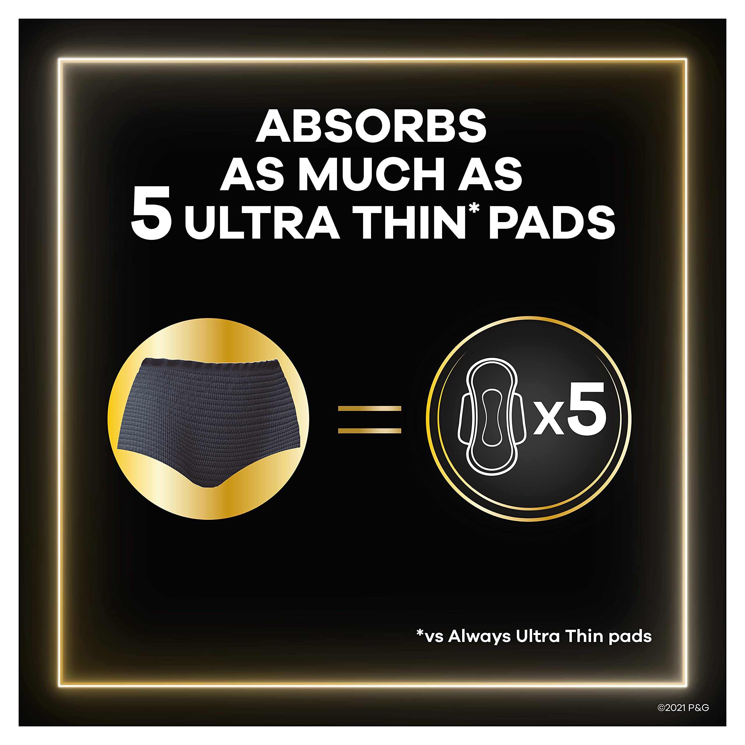 Always ZZZs Overnight Disposable Period Underwear for Women, Size L, Black Period Panties, Leakproof, 3 Count
