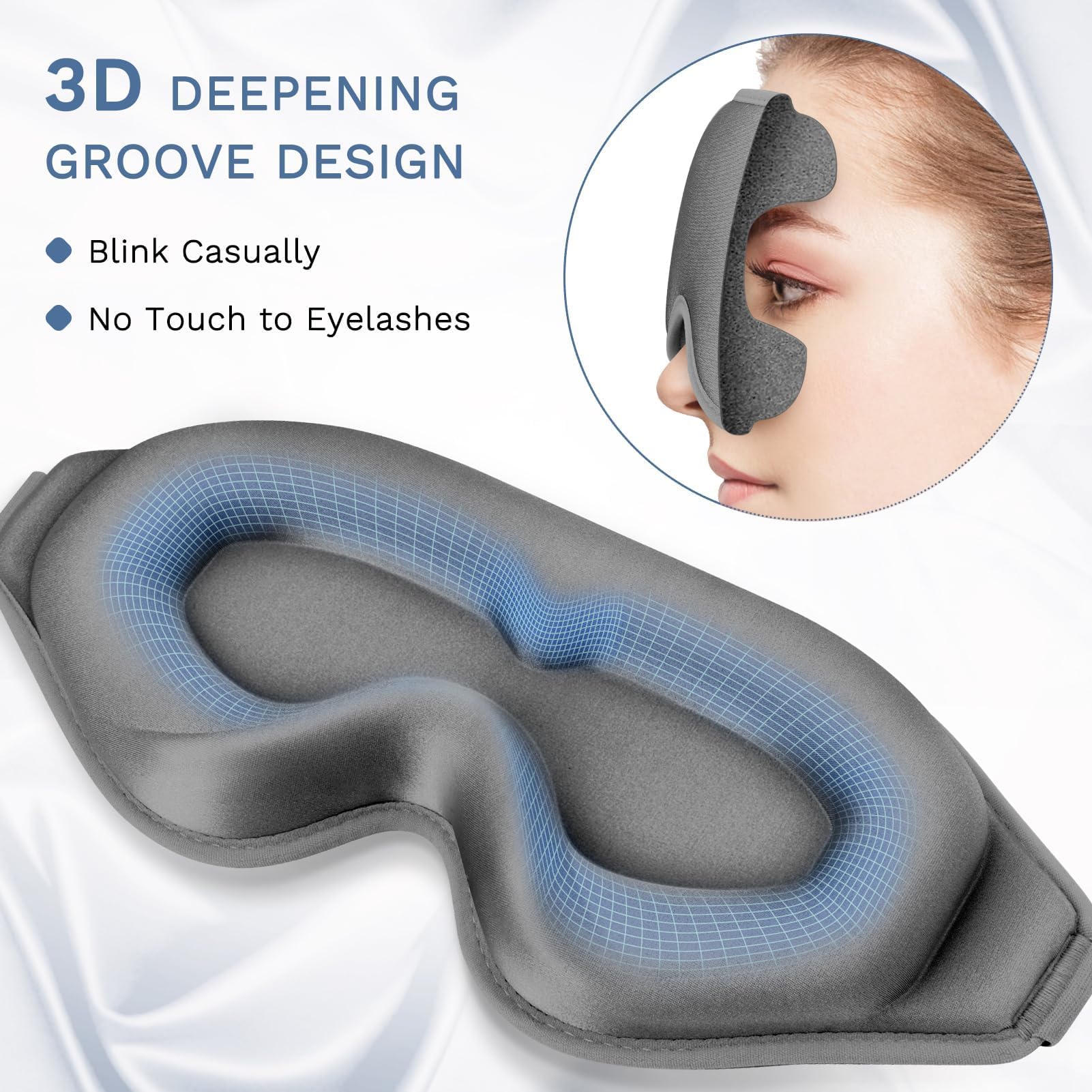 FlyCoco 99% Fully Block Out Light Eye Sleep Mask, 3D Deep Contoured Eyes Cover Zero Pressure, Long Lash Extension Eyes Mask with