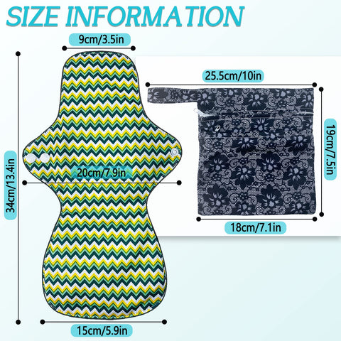 ZCOINS 4PCS Overnight Pads 13.5inch Reusable Pads Menstrual Heavy Flow, Washable Cloth Pad with 1 Zipper Bag