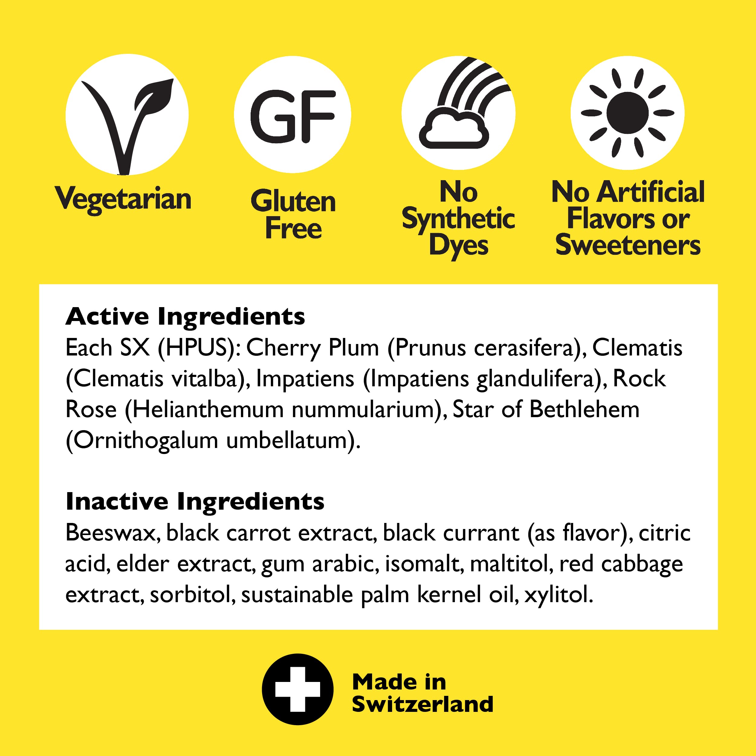 RESCUE Bach PASTILLES, Black Currant Flavor, Natural Stress Relief Lozenges, Homeopathic Flower Essence, Vegetarian, Gluten and