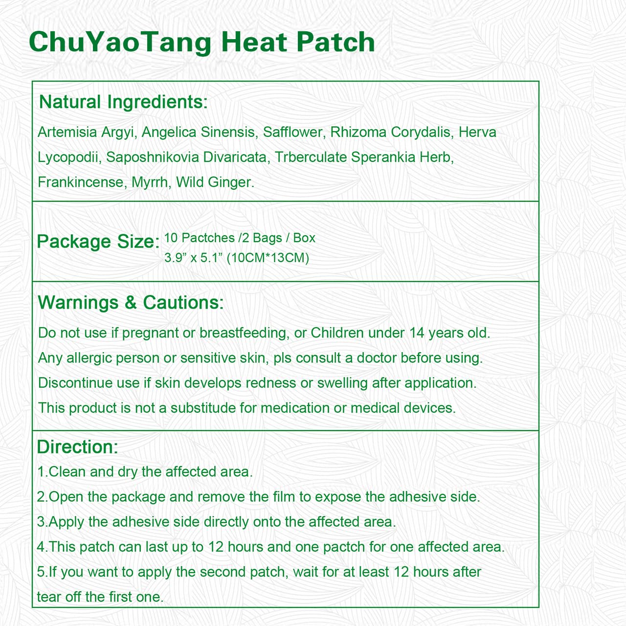 CHUYAOTANG Neck Patches, Heat Patches for Neck, Knee, Back, Shoulder, Ankle, Natural Herbs Patches, Long Lasting and Fast Acting